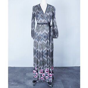 Anthropologie Bl^nk Penelope Wrap Maxi Dress Gray Small Bohemian Folkart Party